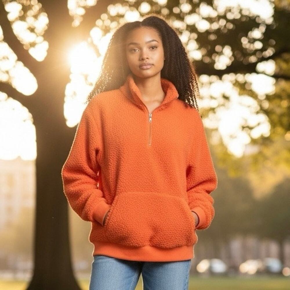 No Boundaries Sherpa Neon Pink Coral Quarter Zip Sweatshirt XL (15-17)